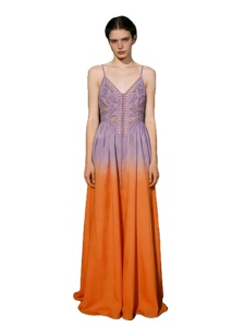 Elegante Abito Lungo con Spalline Sottili in Raso Ombré Lavanda e Ruggine con Ricami in Pizzo, Personalizzabile per Feste Serali - Product Image 1
