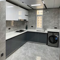 Armário de Cozinha Compacto RTA em MDF com Acabamento em PVC, Preço Baixo, Sistema de Elevação Elétrico, Vidro e Resina Modular