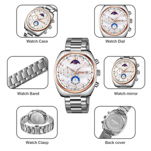 Reloj cronógrafo de acero inoxidable para hombre SKMEI con fase lunar, múltiples zonas horarias, fecha, reloj de pulsera analógico de cuarzo de lujo de 42 mm - Product Image 3