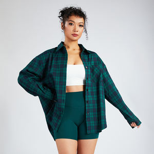 Luckpanther Logo personnalisé chemises à carreaux verts <span class=keywords><strong>chemisier</strong></span> décontracté printemps automne vêtements d'extérieur haut chemise anti-rides - Product Image 1