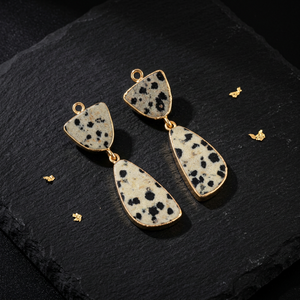Guntaas Gems - Paire de connecteurs fantaisie en jaspe dalmatien naturel pour boucles d'oreilles DIY, plaqué or 18 carats, composants de fabrication de bijoux en gros - Product Image 4