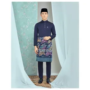 SIPO开斋节2023马来西亚穆斯林男性Baju Kurung Melayu丝绸隐藏拉链左侧模型Baju Kurung刺绣S Baju Raya