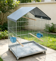 Cage à oiseaux rectangulaire simple et durable en acier inoxydable avec perchoirs métalliques multi-niveaux, plateau à déchets amovible, mangeoires latérales sécurisées