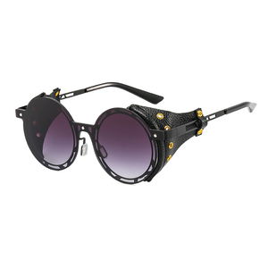 ADE WU JH6308 Rétro Mode Steampunk Lunettes De Soleil En Cuir PU Côté Bouclier Rond Nuances Vintage Gothique Lunettes De Soleil - Product Image 1
