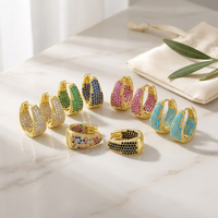 Pendientes ZHENGUI Triangulares con Circonitas Multicolores, Chapados en Oro sobre Latón, Joyería Moderna