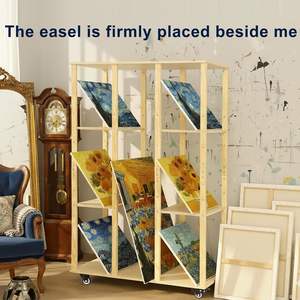 Étagère de rangement en bois <span class=keywords><strong>extra</strong></span>-large réglable avec roulettes pour panneaux de toile, impressions et galeries - Product Image 4