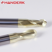 Fraise à bout sphérique en carbure de tungstène HANDERK HRC60/65/70 à 2 dents, revêtement platine, pour acier inoxydable OEM/ODM
