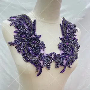 Apliques de diamantes de imitación hechos a mano, accesorios de ropa, púrpura