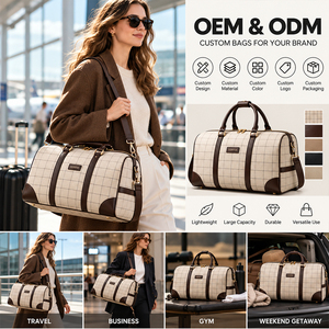 Sac de voyage en toile grande capacité, motif à carreaux, sac de week-end, sac de sport imperméable, logo personnalisé OEM ODM - Product Image 4