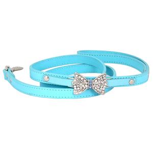 Collar de perro de cuero PU pequeño de lujo, nudo de lazo de diamantes de imitación plateados, patrón de Animal sólido suave, correa para mascotas de algodón ABS - Product Image 4