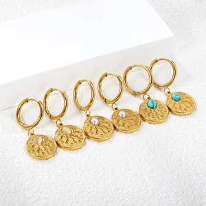 Pendientes Colgantes de Aleación de Zinc con Elemento Solar, Engaste de Bisel, Joyería para Fiesta, Patrón de Estrella, Tono Dorado, Pendientes de Moda - Product Image 2