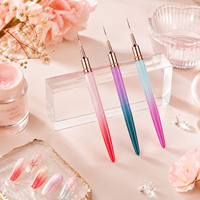 Lot de 3 pinceaux à ongles personnalisables avec logo, en nylon flexible à pointe fine, virole or rose, pour le nail art et la peinture au gel