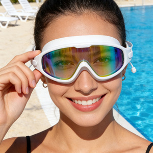 Junhai Swimming Goggles Large Frame With Earplugs High Definition Lens For Men Women Pool Beach Use - Product Image 3