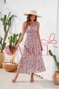 Abito da donna con stampa floreale KISS ME ANGEL super sensen a vita alta floreale con scollo a V casual da spiaggia - Product Image 4