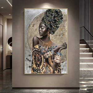 Quadro Tela Donna Afroamericana Con Oro, Ritratto Astratto Con Orecchini Dorati, Stampa Moderna Per Decorazione Parete, Pronta Da Appendere