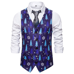 Custom <strong>Men's</strong> Red Winter <strong>Christmas</strong> Vest Belt Santa Claus Patterns Tie Pocket Square Gift Family Party Single-breasted <strong>Waistcoats</strong> - Product Image 2