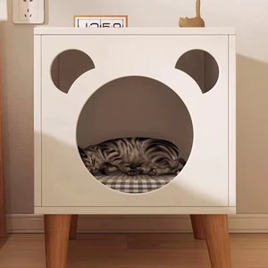 Cama para Gatos Clásica Cuadrada con Patas de Madera Maciza y Mesita de Noche - Diseño Ecológico y Duradero con Características Desmontables y Lavables - Product Image 4