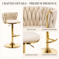 Tabouret de bar pivotant de luxe en velours, réglable en hauteur, avec base en métal doré pour îlot de cuisine, maison et café
