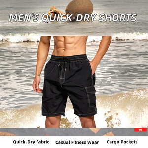 Pantalones Cortos Deportivos Casuales para Hombre, de Secado Rápido, Estampados, de Lona Tejida, 100% Poliéster, con Bolsillos Laterales, Estilo Cargo, para Actividades al Aire Libre - Product Image 2
