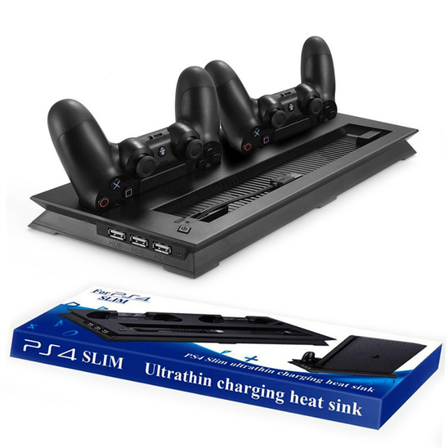 Vertical Stand with Cooling Fan Dual USB Charger Charging Dock Station 3 Extra HUB