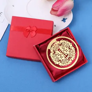 Double Happiness Gold Bookmarks Metal With Tassels Chinese Souvenirs Stationery Pendant Gifts Wedding Favors