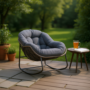 Sedia a dondolo moderna da esterno in rattan con cuscino imbottito per veranda, patio, giardino, soggiorno - Product Image 2