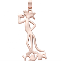 Collier pendentif hip-hop en laiton plaqué or véritable avec zircon, motif dessin animé, avec pendentif panthère rose