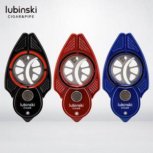 LUBINSKI gran calibre semiautomático apertura y cierre de doble hoja cuchillo volador en forma DE CORTADOR de cigarros con estuche de cuero - Product Image 1
