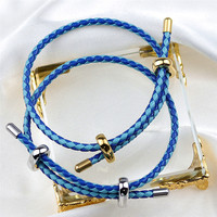 Bracelet réglable en cuir tressé double couleur bleu unisexe tendance pour femmes et hommes Bijoux