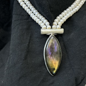 Best Selling Highly Polished <b>Silver</b> <b>Necklace</b> for Women Labradorite Freshwater <b>Pearl</b> Great for Weddings Anniversaries Engagement - Product Image 3