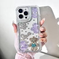Diamant Lentille Mignon Dessin Animé Ours Téléphone étui pour iphone 16 Pro 15 14 13 12 11 Paillettes 360 Couverture Fundas Para Celular