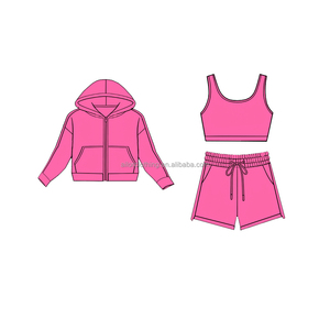 Conjunto de yoga de 3 piezas para niños OEM/ODM con sudadera con cremallera y pantalones cortos con cordón, ropa deportiva infantil, entrega rápida - Product Image 3