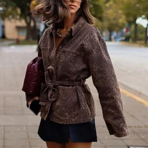 Nouvelle arrivée, veste en jean décontractée de haute qualité, style cool, veste à épaules tombantes, ceinture, imprimé numérique, veste en jean léopard - Product Image 3