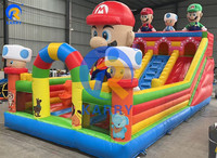 Großhandel Outdoor Super Mario Hüpfburg Aufblasbare Hüpfburg Cartoon Mario Doppelrutsche Aufblasbare Rutschen für Kinder