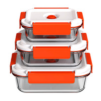 Boîtes de conservation alimentaire en verre compartimentées, hermétiques, avec pince orange, pour préparation de repas et déjeuner