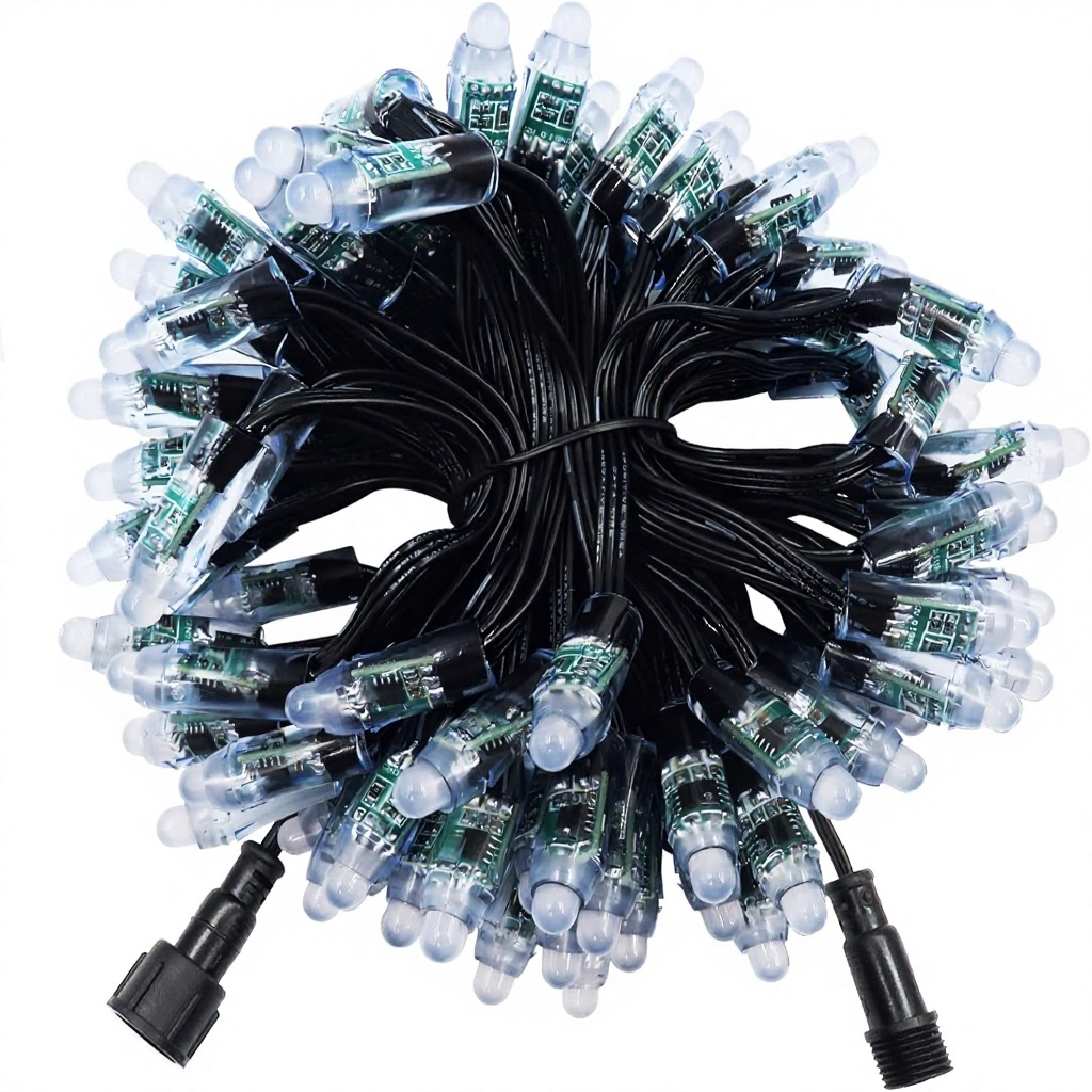 500LEDS 12V 2811 RGB Addressable LED Crystal Garden Pixel String Lights Xconnect Waterproof Pigtail Black Wire 12mm Bullet Nodes