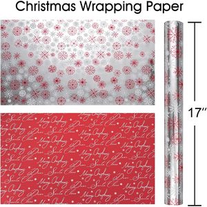 MAYPLUSS Christmas <b>Wrapping</b> <b>Paper</b> Roll 17in X 33ft Double Side Red <b>White</b> Snowflake Design Gift Craft Packaging - Product Image 4