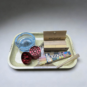 Wholesale Manual Durable Classic for Accessories Kit Organic Unbleached <b>Rolling</b> Paper Grinder Metal <b>Tray</b> Glass Filter Tip - Product Image 1