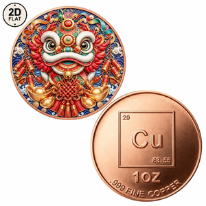 Pièce de monnaie en cuivre pur 999 de 1 once, motif Danse du Lion chinois avec lingots <span class=keywords><strong>d</strong></span>'<span class=keywords><strong>or</strong></span> et pétards, commémorative de collection, <span class=keywords><strong>vente</strong></span> en gros personnalisée - Product Image 1