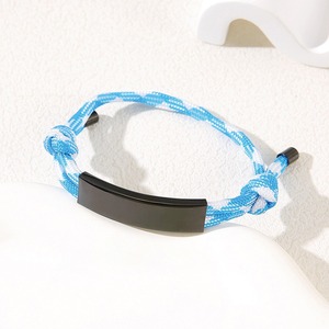 Pulsera de cuerda de Milán con logotipo personalizado con abalorio de acero inoxidable Pulsera trenzada de cuerda ajustable personalizada Pulsera de la amistad - Product Image 6