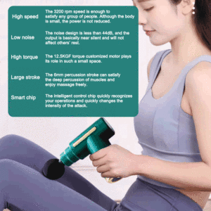Mini Pistola de Masaje Fascial Profesional, Masajeador Vibratorio Portátil con 4 Cabezales y 6 Velocidades - Product Image 3