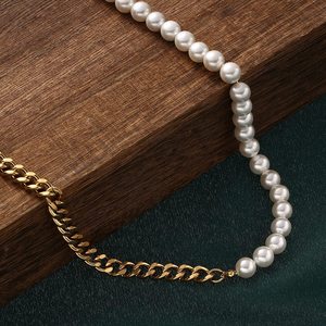 Corrente punk masculina, corrente vintage de estilo prata e ouro, de aço inoxidável, feita à mão, colar de pérola, meia corrente - Product Image 1