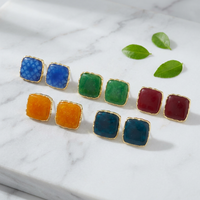 Anting-anting Stud Fashion Wanita Batu Giok Cabochon Berlapis Emas 18k Bentuk Cushion Grosir Aksesoris Perhiasan Untuk Hadiah