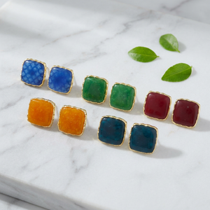 Women's Fashion Stud Earrings Cabochon Jade Stone 18k Gold Plated <b>Cushion</b> Shape Studs Wholesale Jewelry Accessories For Gift - Product Image 5