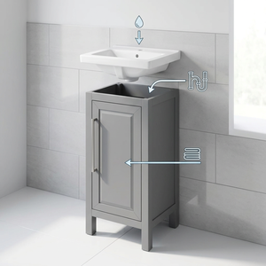 Minimalist Natural Natural Wood Single Sink <b>Bathroom</b> <b>Cabinet</b> Modern <b>Bathroom</b> Vanity Floor Standing Grey Painted Finish - Product Image 2