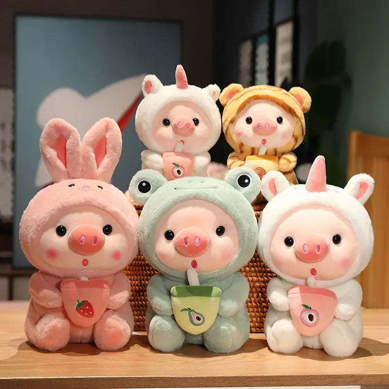 Kawaii yumuşak 9.8 inç Boba peluş oyuncak kabarcık çay domuz renkli özelleştirilmiş dolması hayvan peluş oyuncak bebekler çocuklar için mevcut