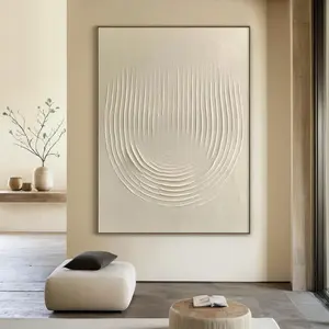 100% हाथ से खींची गई बेज न्यूनतम कैनवास बेज 3 डी बनावट वाली दीवार कला आधुनिक हाथ से चित्रित अमूर्त सजावट लक्जरी तेल पेंटिंग - Product Image 1