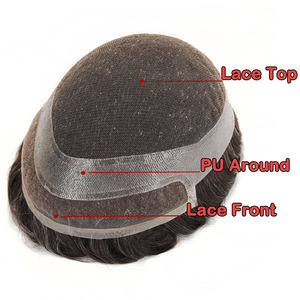 Prothèse capillaire Holly Wood pour hommes, en cheveux naturels, avec base en dentelle et système de remplacement en PU à peau fine, 100% cheveux humains - Product Image 3