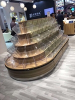 Étagère de supermarché de nouvelle conception, présentoir multi-niveaux en bois et en fer pour le pain et les bonbons