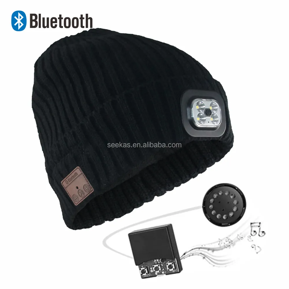 Headphone Beanie with LED Light Unisex LED Beanie Built-in Stereo Speakers and Microphone 24 Hours Music Play Time for Outdoor